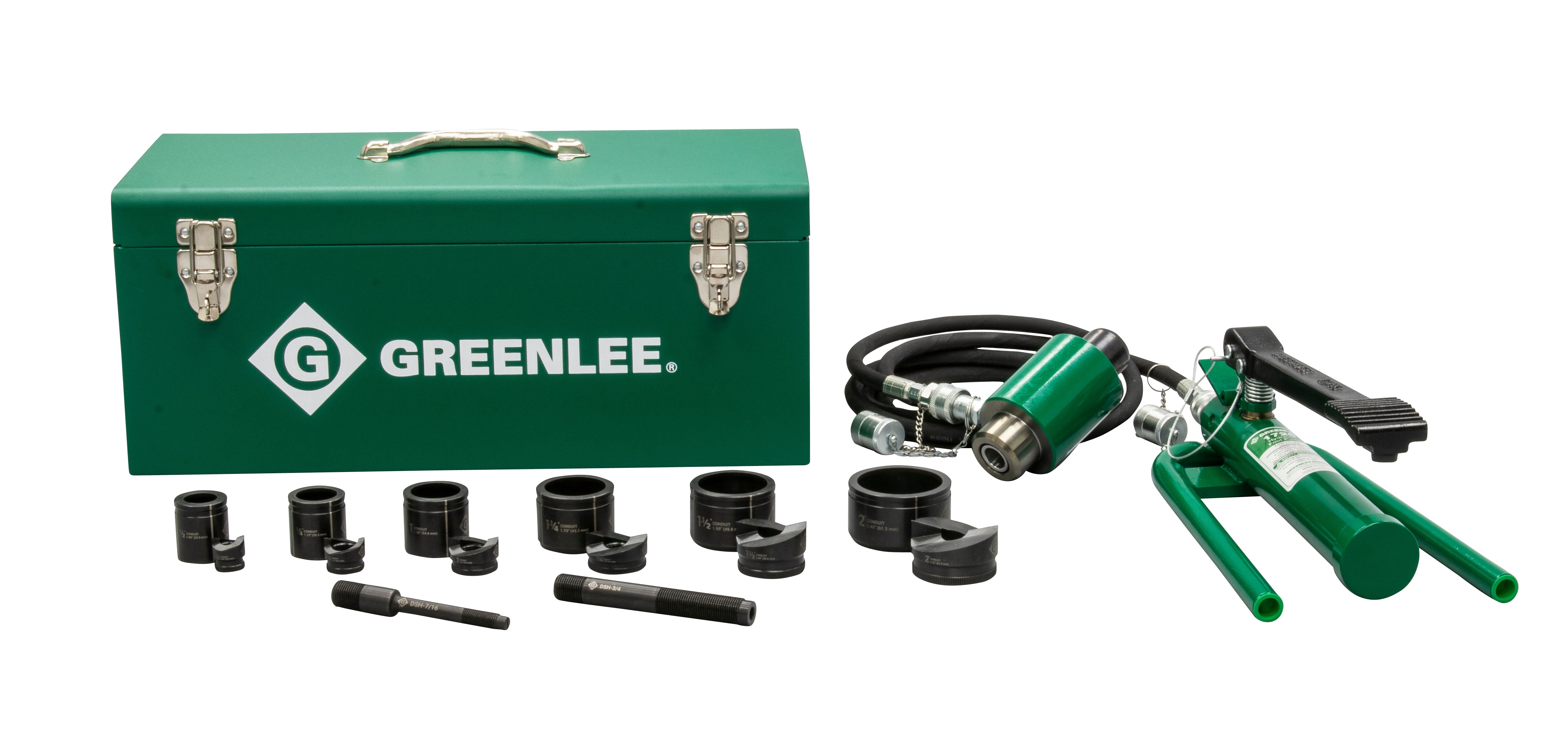 Kit de sacabocado hidráulico de 11 toneladas con bomba de pie y Slug-Buster de 1/2 pulg. a 2 pulg. Greenlee - Sacabocados