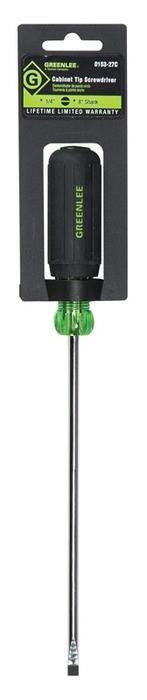 Destornillador de punta plana con vástago redondo de 1/4 pulg. x 8 pulg. Greenlee - Herramientas Manuales