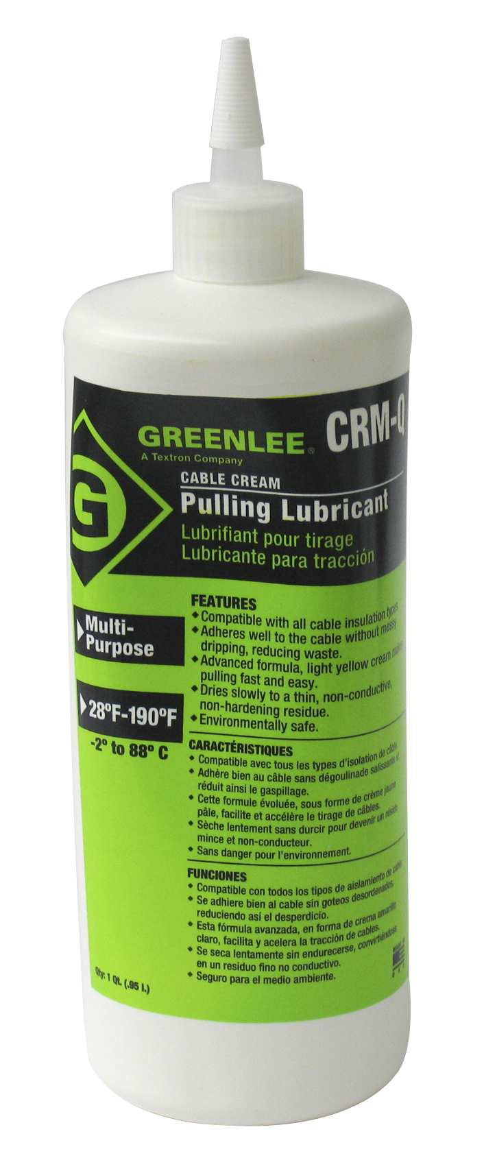 Crema para cable de 1/4 de galón en botella flexible Greenlee - Pasacables y Traccionadores